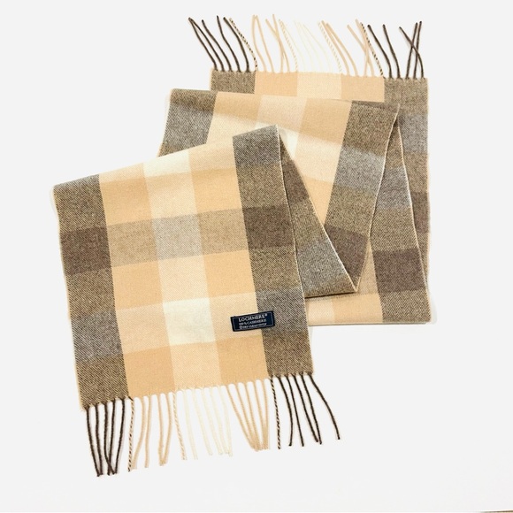 LOCHMERE • Camel, Cream and Brown 100% Cashmere Scarf; Unisex - Picture 2 of 3